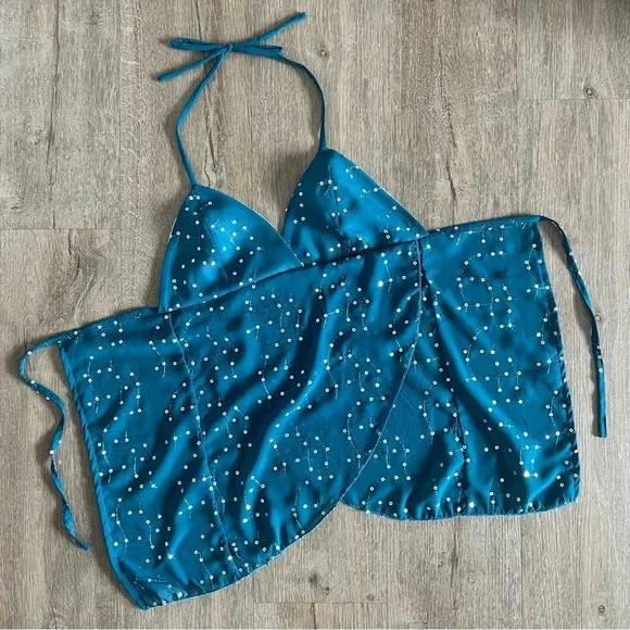 Handmade Y2K Beach Mermaid Fairycore Babydoll Halter Vest Top - Teal - Size S - Picture 6 of 9